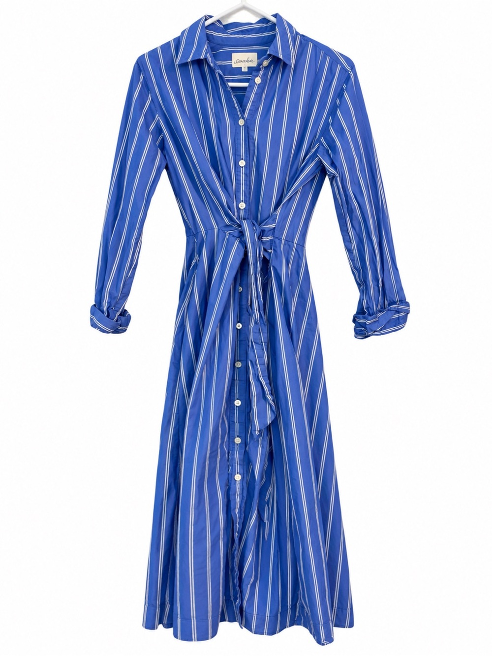 Universal Thread Royal Blue & White Striped Tie-Waist Maxi Shirt Dress